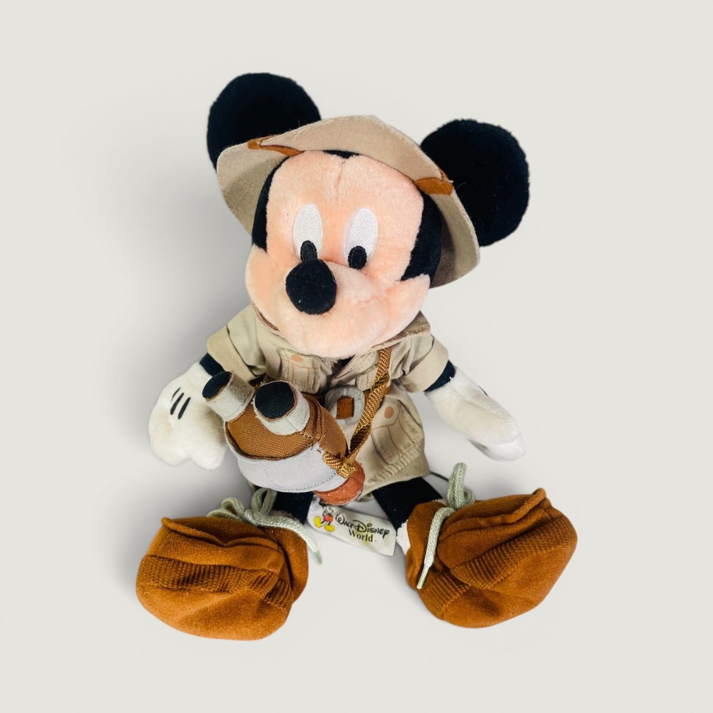 Vintage Walt Disney World Safari Mickey Mouse Plush Explorer Animal Kingdom 9"